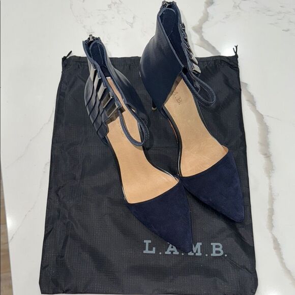 L.A.M.B. Navy and Silver Suede, Leather and Metal Heels - Picture 12 of 16